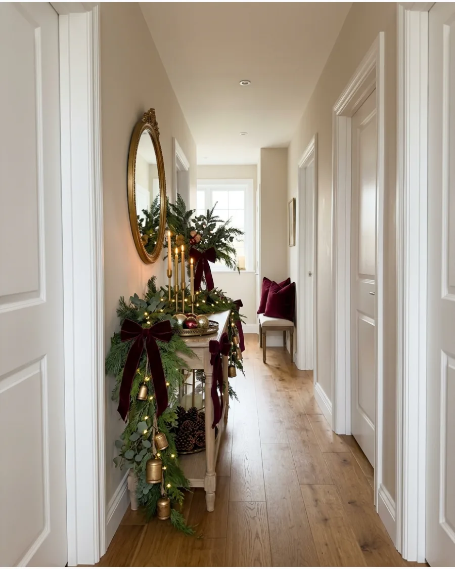 48. Elegant Burgundy and Gold Hallway