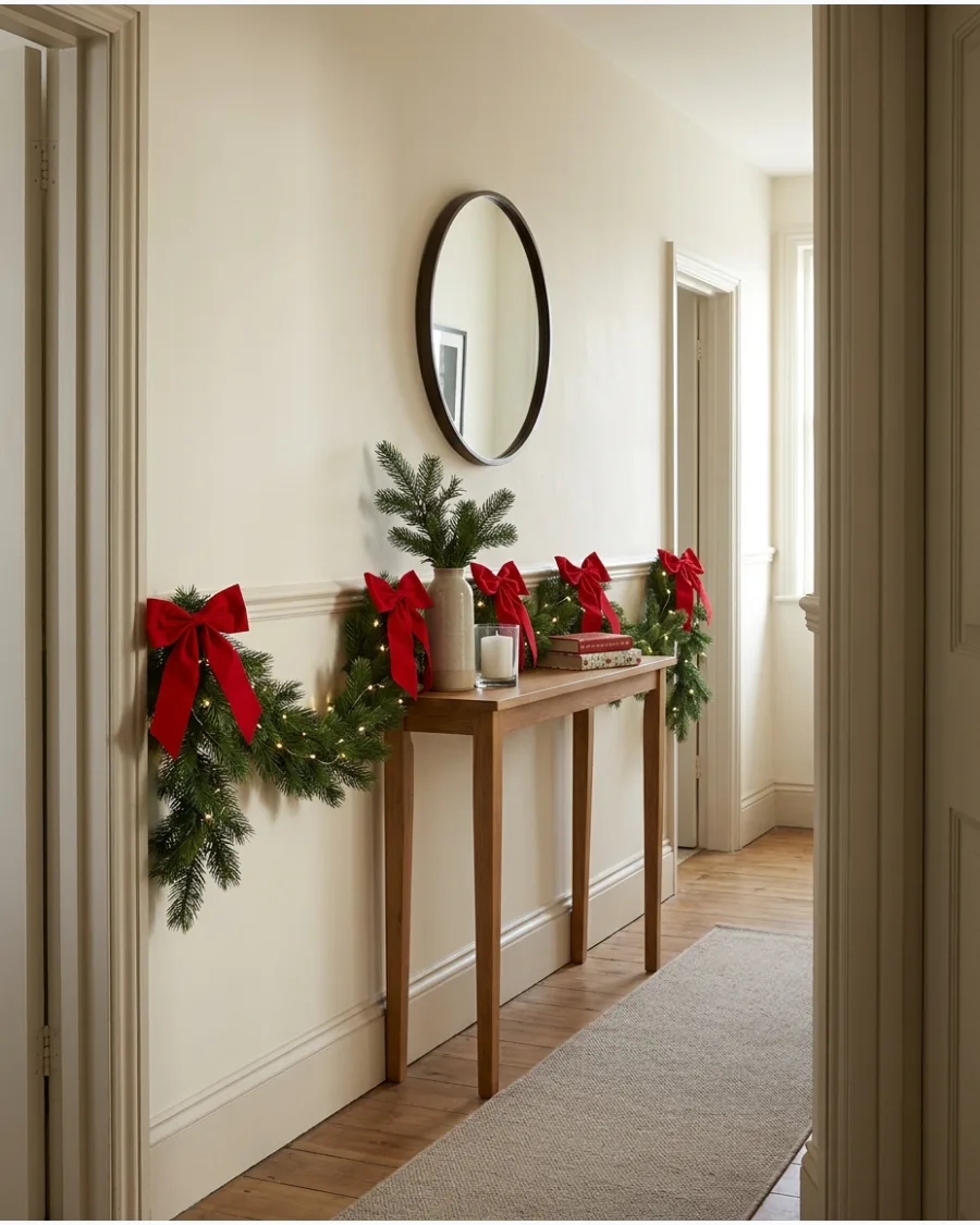 5. Red Bow and Pine Garland