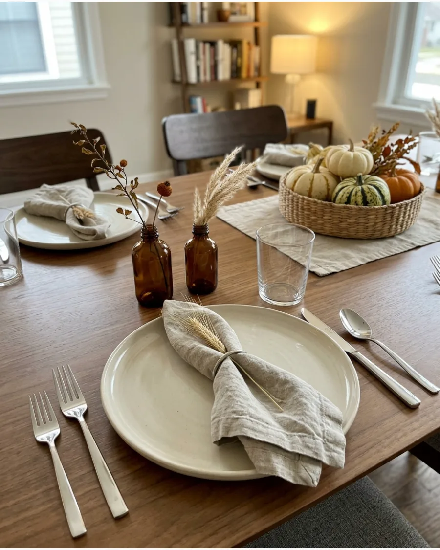 10. Modern Greige Thanksgiving Tablescape