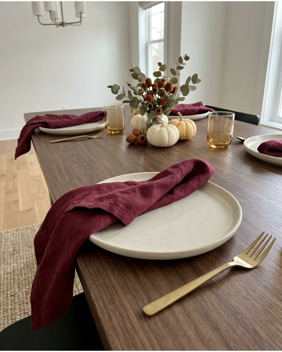 11. Modern Burgundy Thanksgiving Tablescape