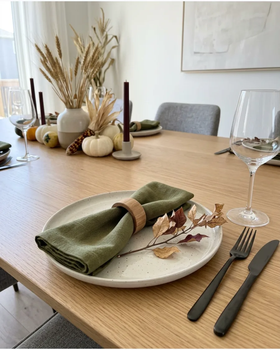 14. Modern Olive Green Thanksgiving Tablescape