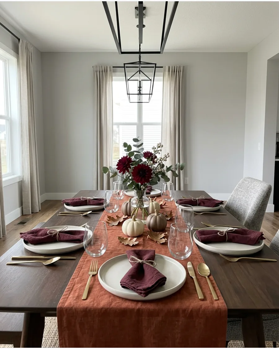 17. Modern Rust and Burgundy Thanksgiving Tablescape