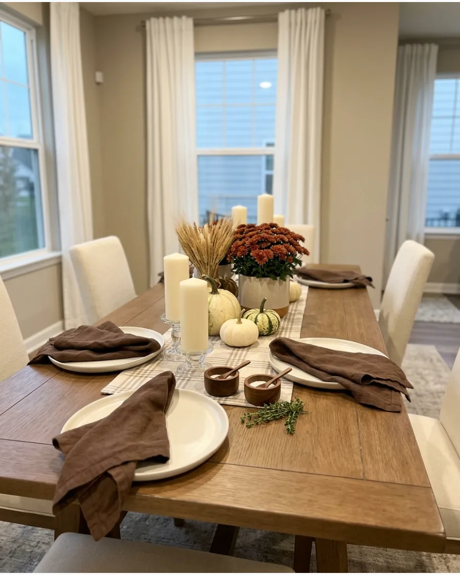 2. Warm Brown and Cream Thanksgiving Tablescape