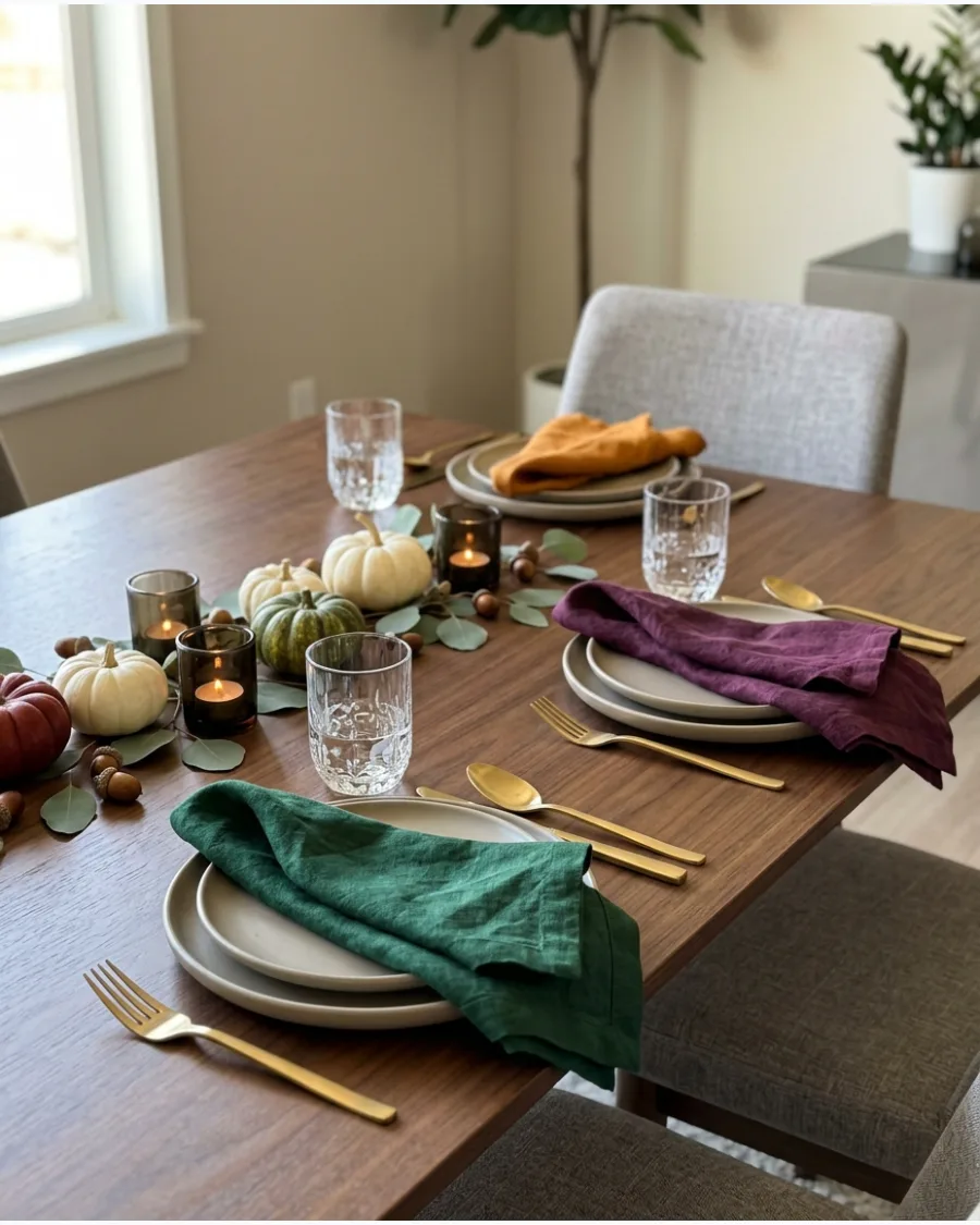 20. Modern Jewel-Tone Thanksgiving Tablescape
