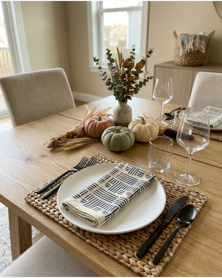 21. Modern Block-Print Thanksgiving Tablescape