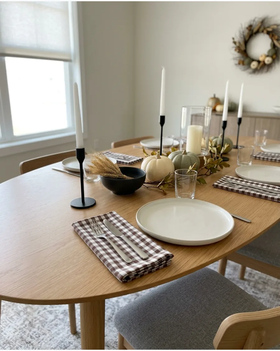 23. Modern Gingham Thanksgiving Tablescape