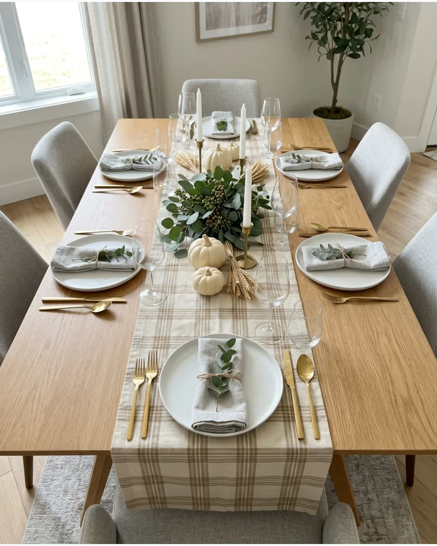 24. Modern Plaid Thanksgiving Tablescape
