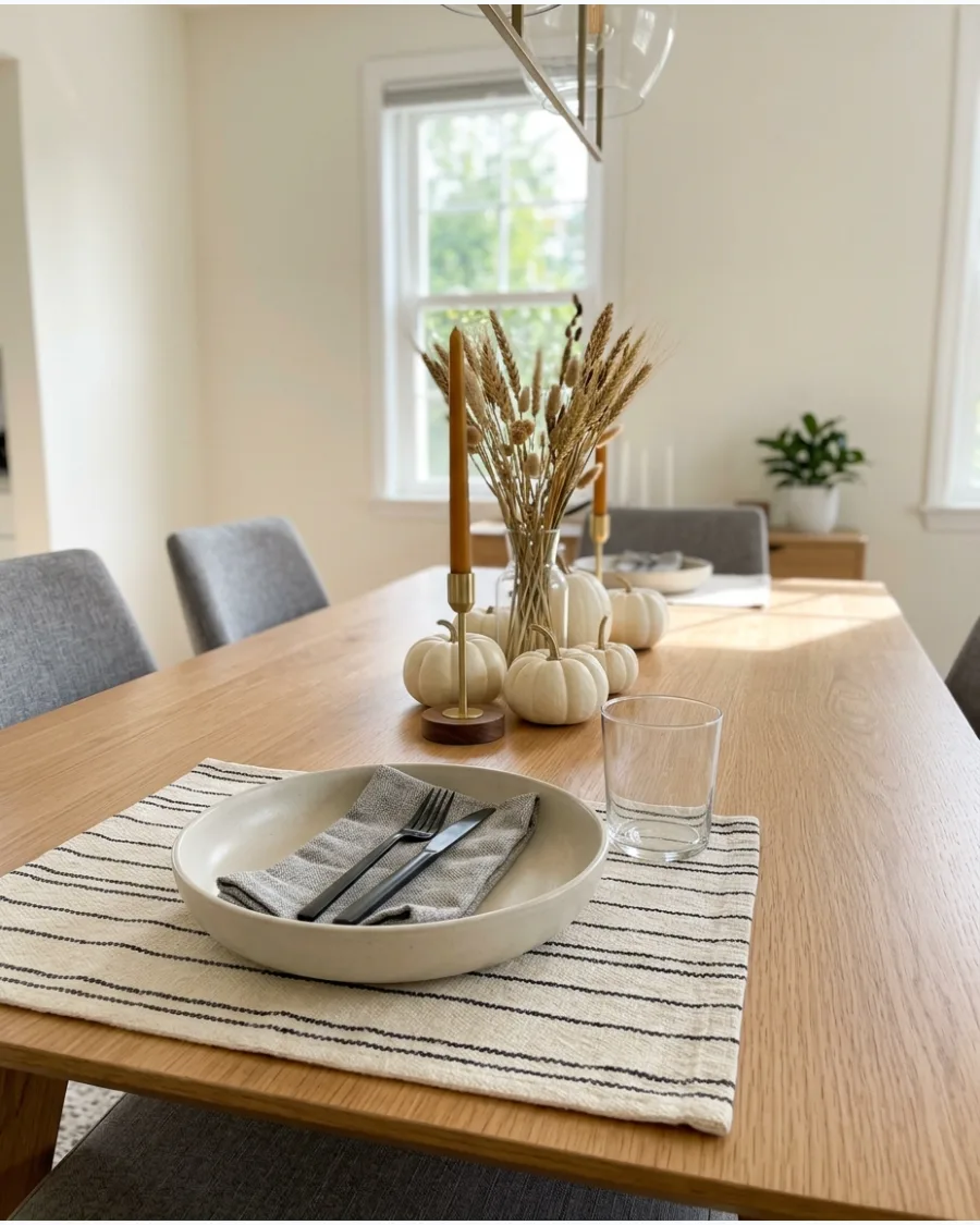 25. Modern Striped Thanksgiving Tablescape
