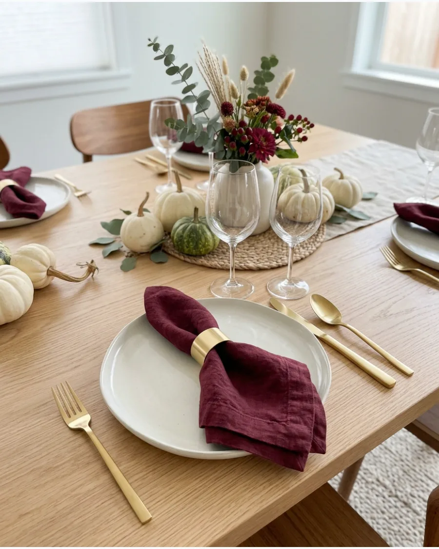 28. Modern Burgundy Floral Thanksgiving Tablescape
