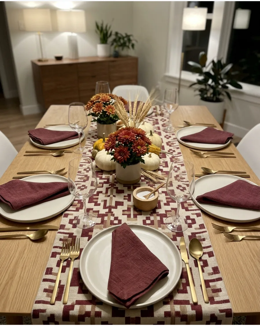 29. Modern Red-and-Cream Patterned Tablescape