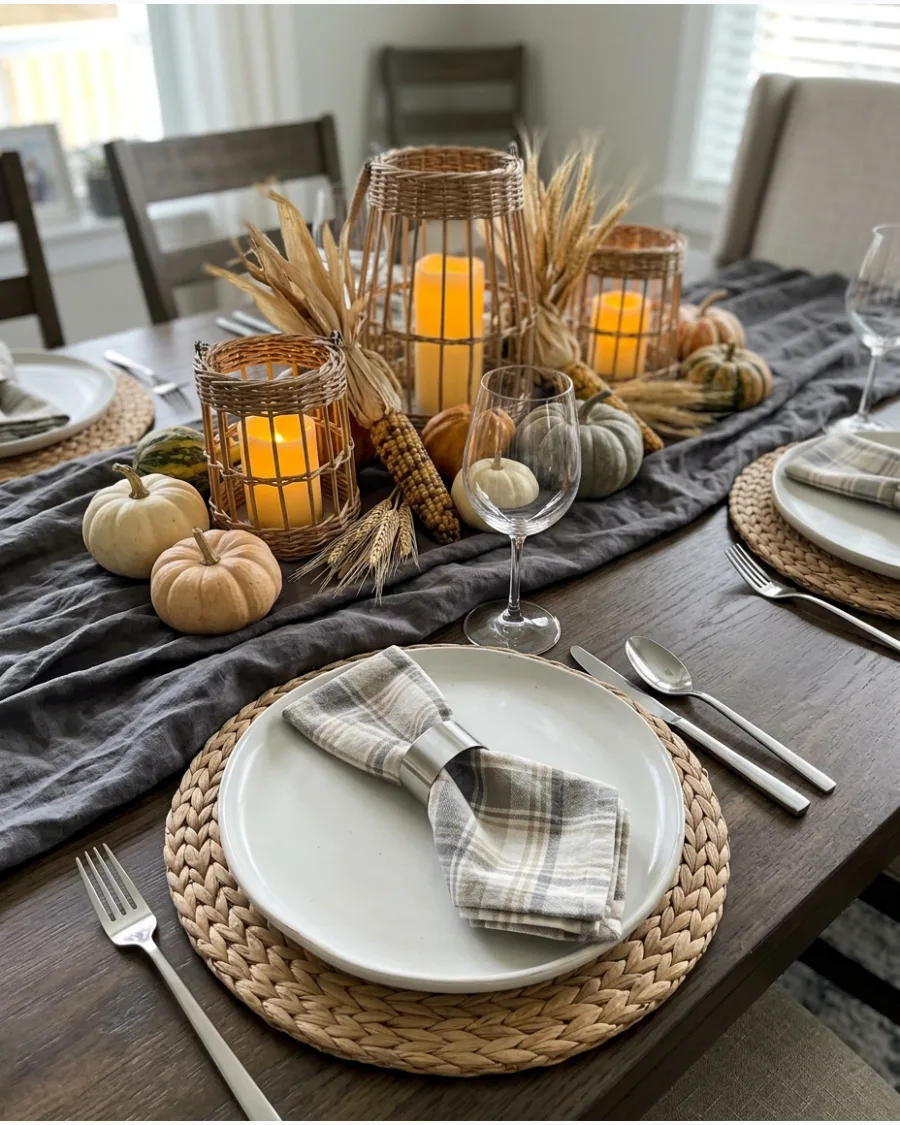 30. Modern Textural Linen Thanksgiving Tablescape