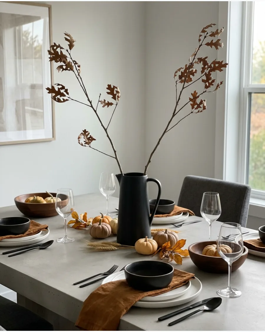 32. Modern Sculptural Branch Thanksgiving Tablescape