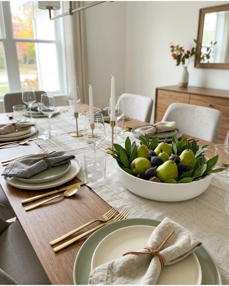 35. Modern Fruit Centerpiece Thanksgiving Tablescape