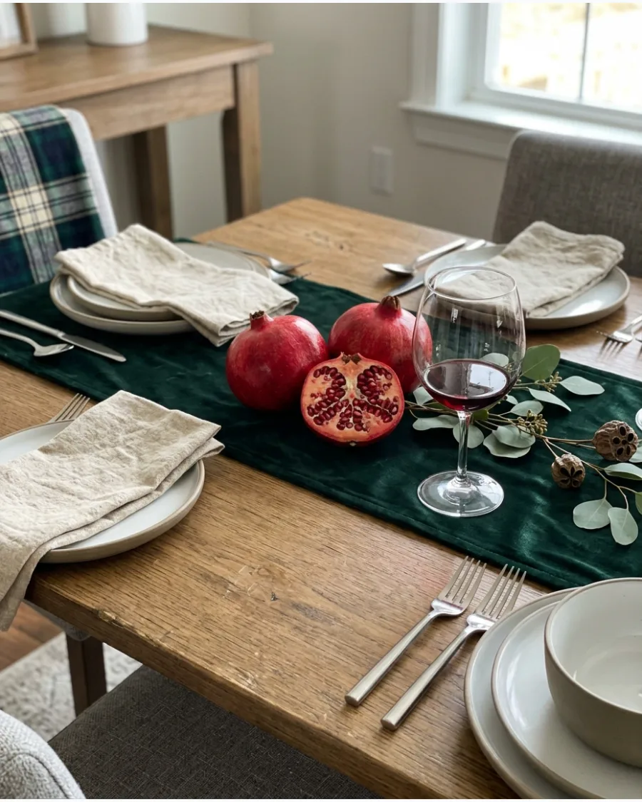 37. Modern Pomegranate Thanksgiving Tablescape