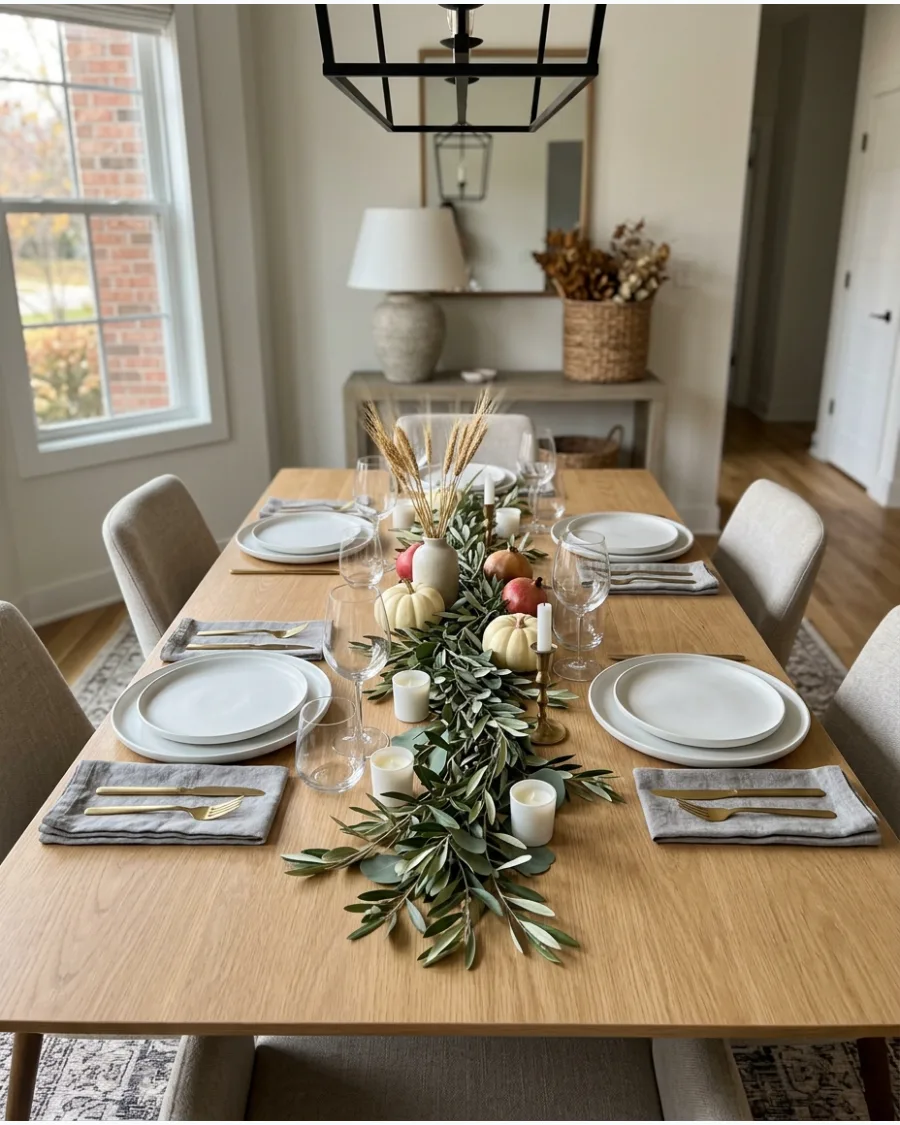 39. Modern Low Greenery Thanksgiving Tablescape