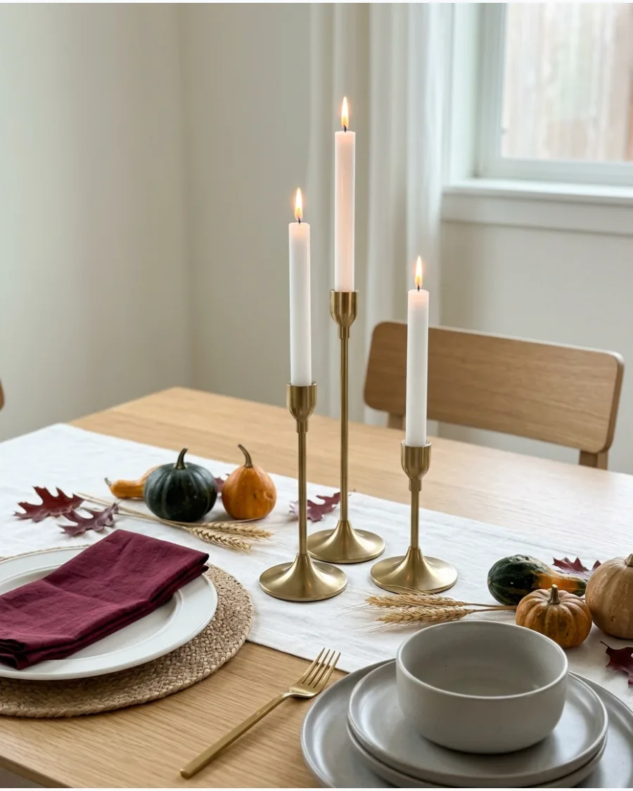 45. Modern Brass and Burgundy Thanksgiving Tablescape
