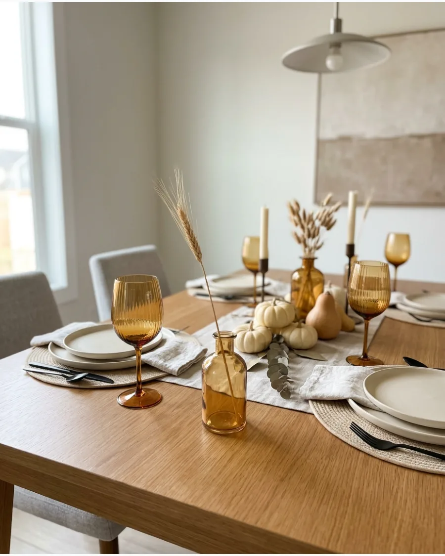 46. Modern Amber Glass Thanksgiving Tablescape