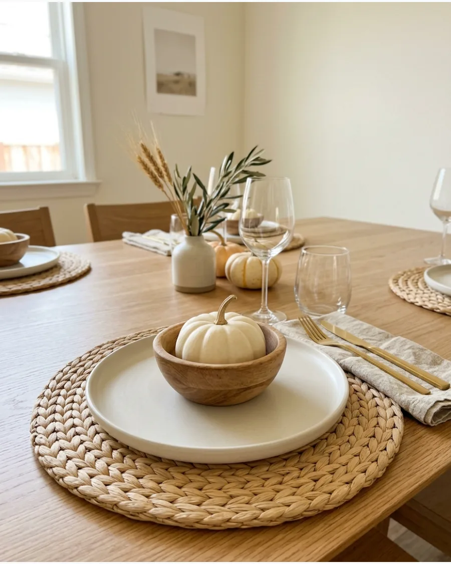 7. Modern Thanksgiving Tablescape With Woven Textures