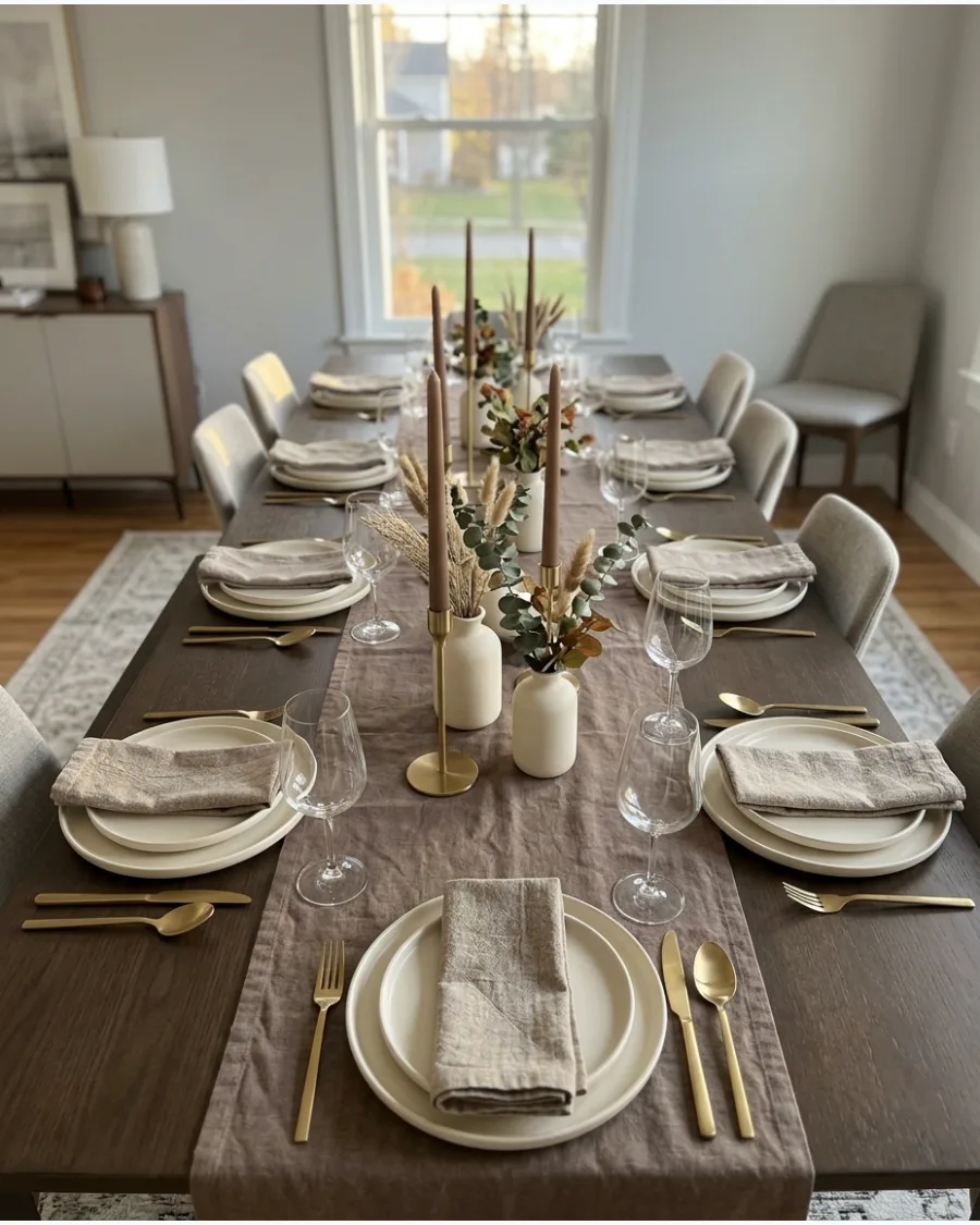 8. Modern Mushroom-Brown Thanksgiving Tablescape