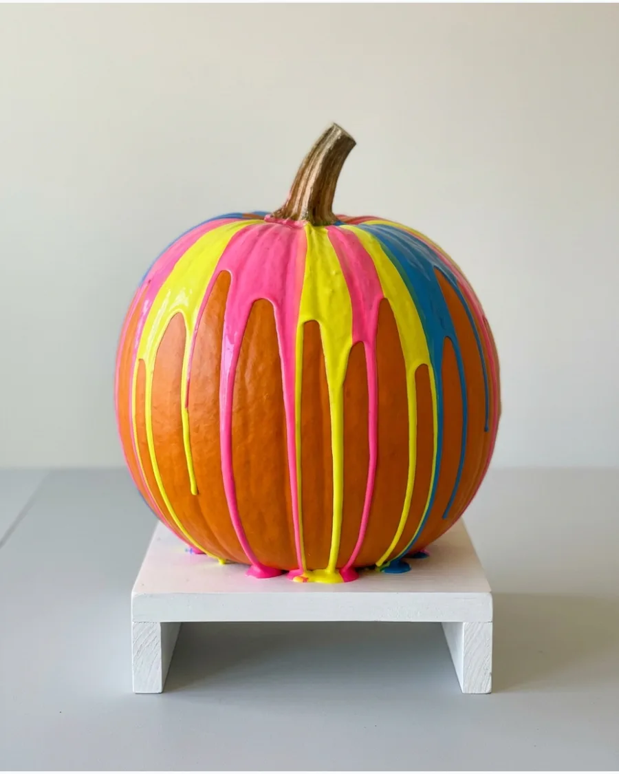 3. Rainbow Drip-Paint Pumpkin
