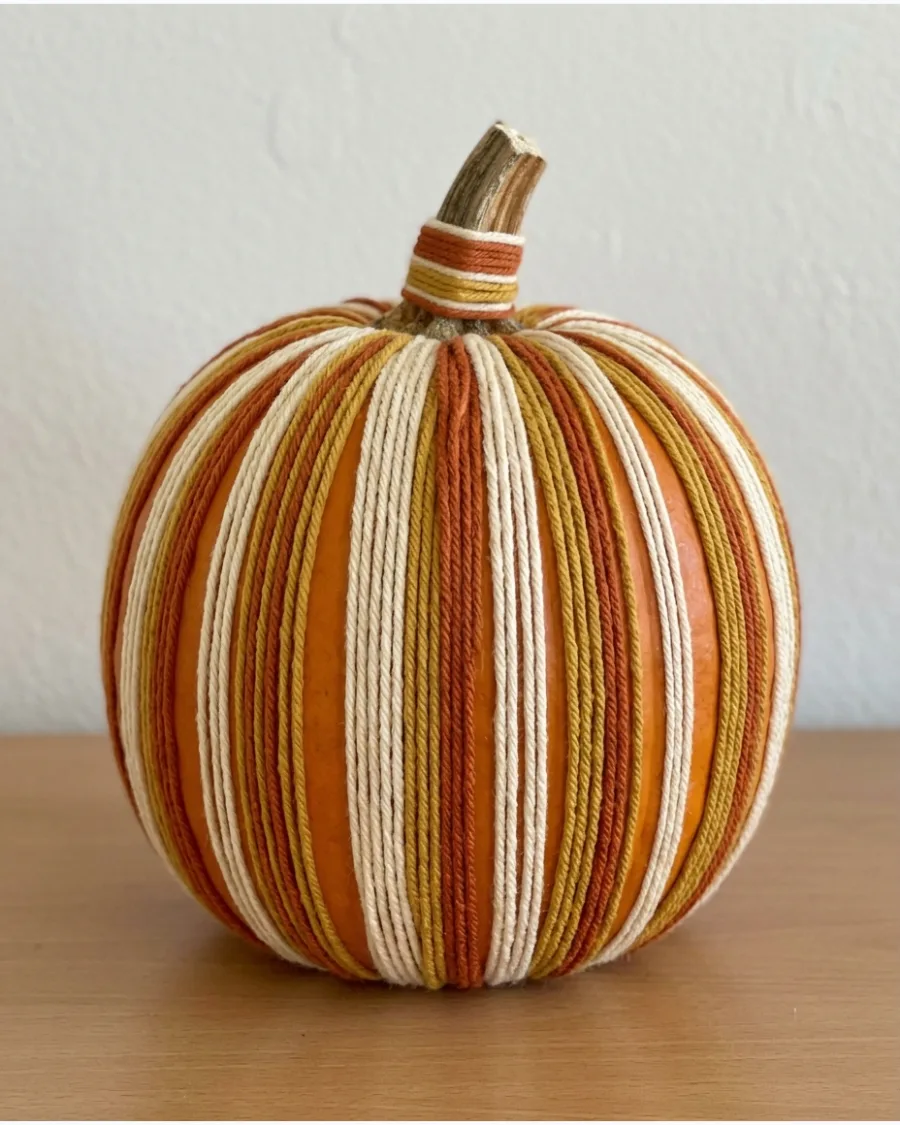8. Yarn-Wrapped Pumpkin