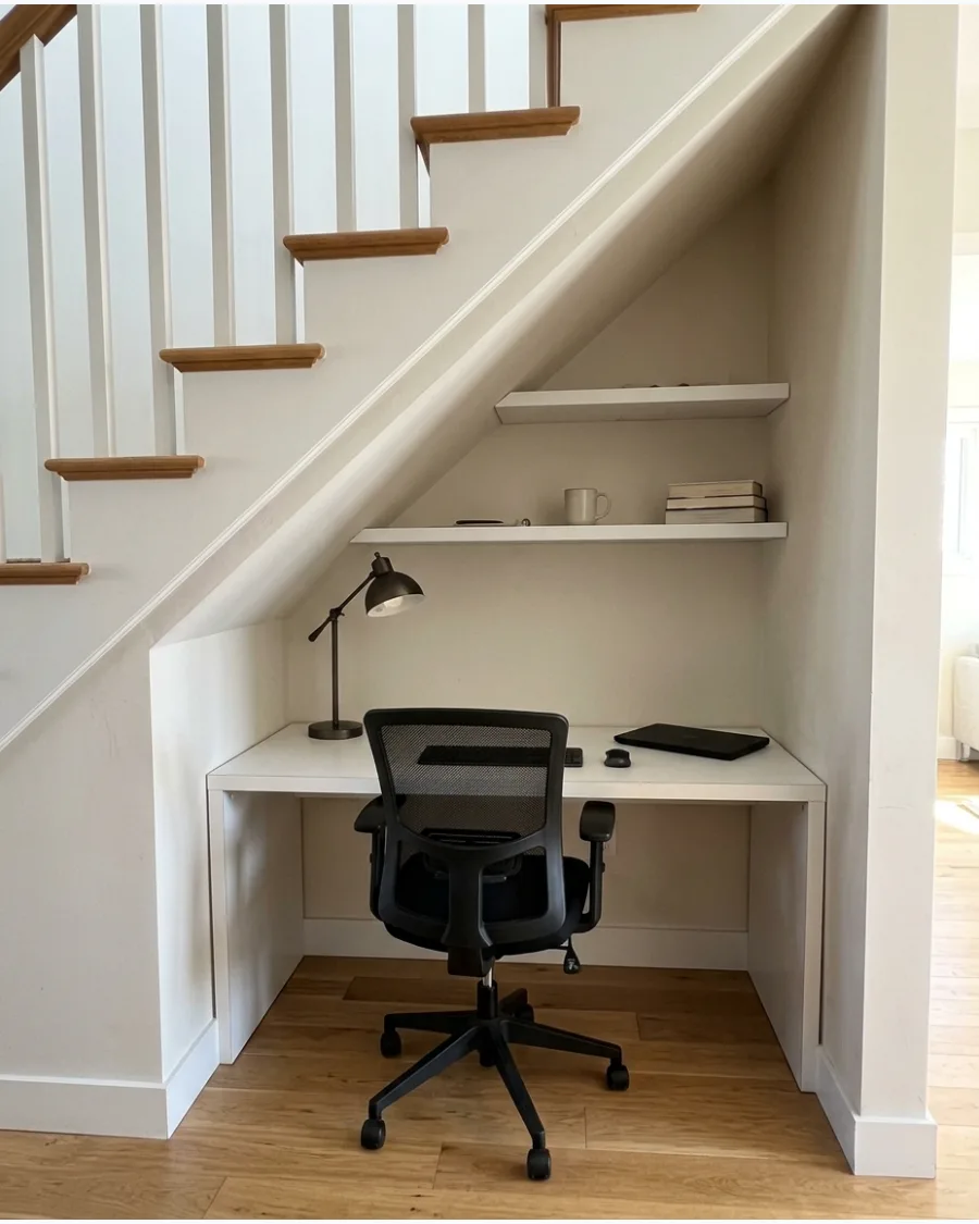 21. Built-In Desk Nook Under Stairs