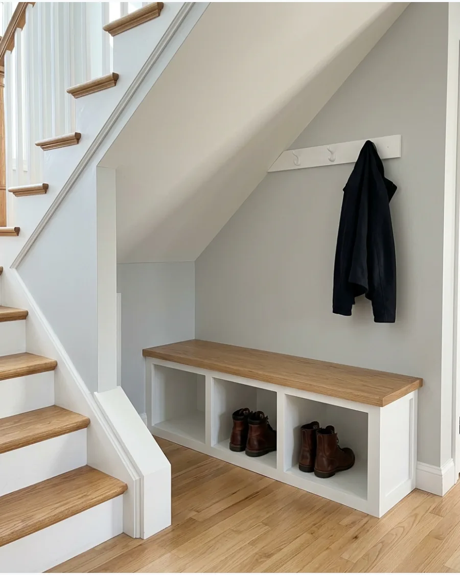 32. Under-Stair Mudroom Bench Nook