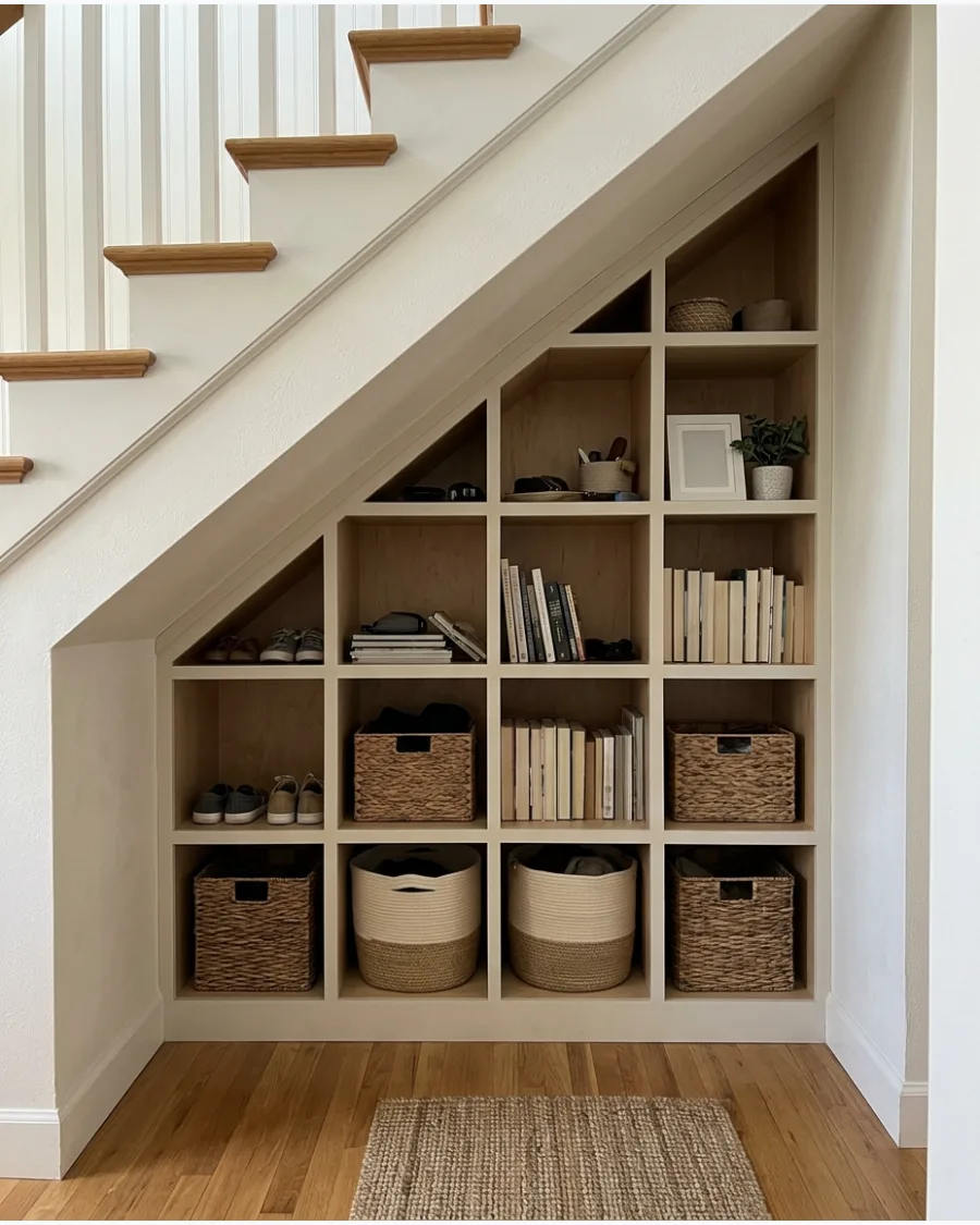 33. Built-In Cubby Nook Under Stairs