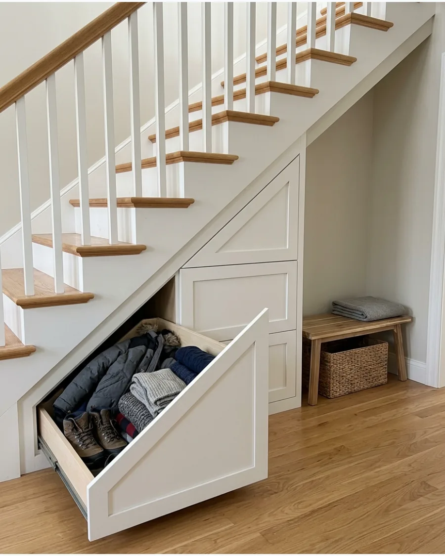 34. Hidden Drawer Nook Under Stairs