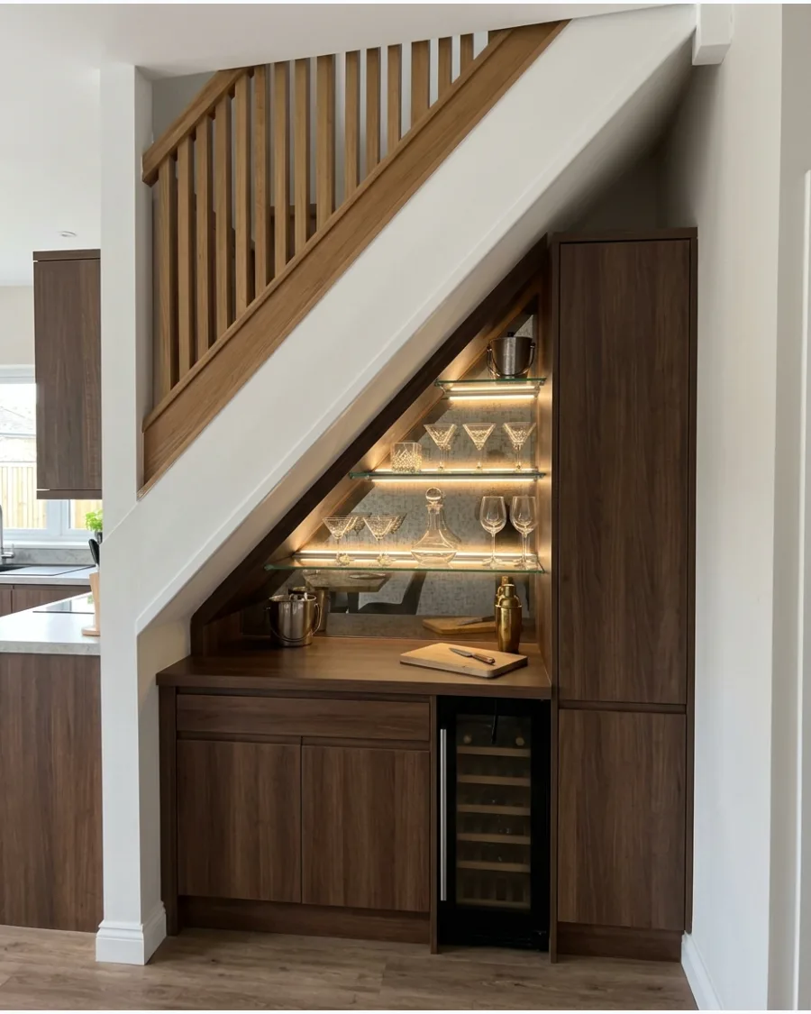 42. Mini Home Bar Under Stairs