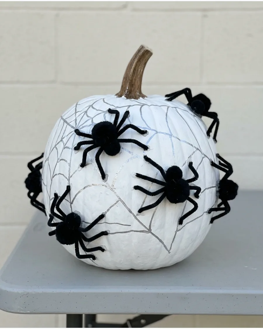 11. Pipe-Cleaner Spider Pumpkin