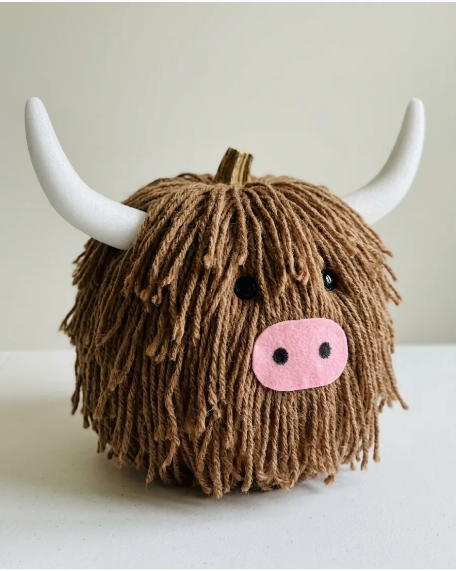 23. Fluffy Highland Cow Pumpkin