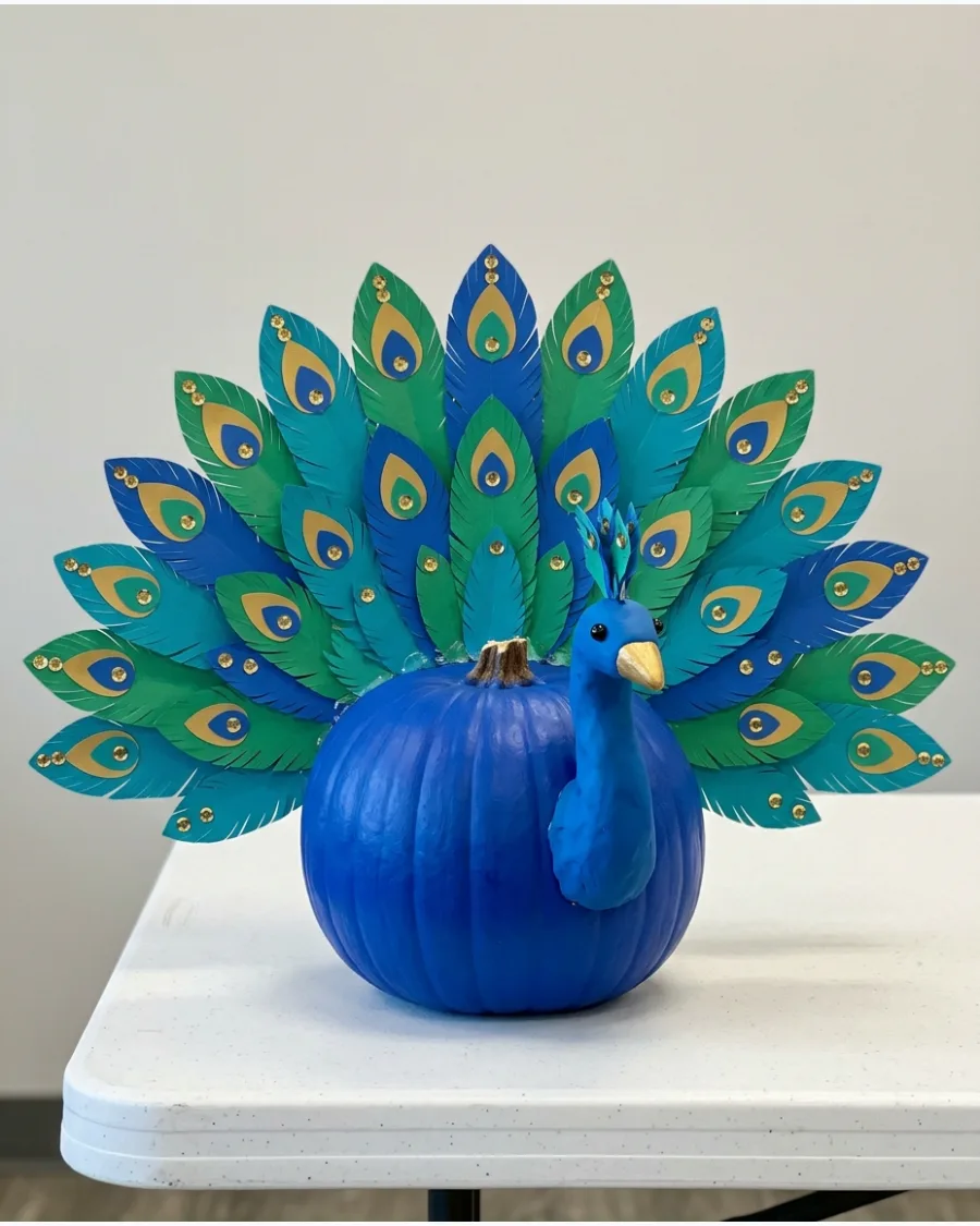 31. Colorful Peacock Pumpkin