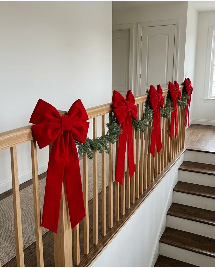 11. Oversized Red Velvet Bow Staircase