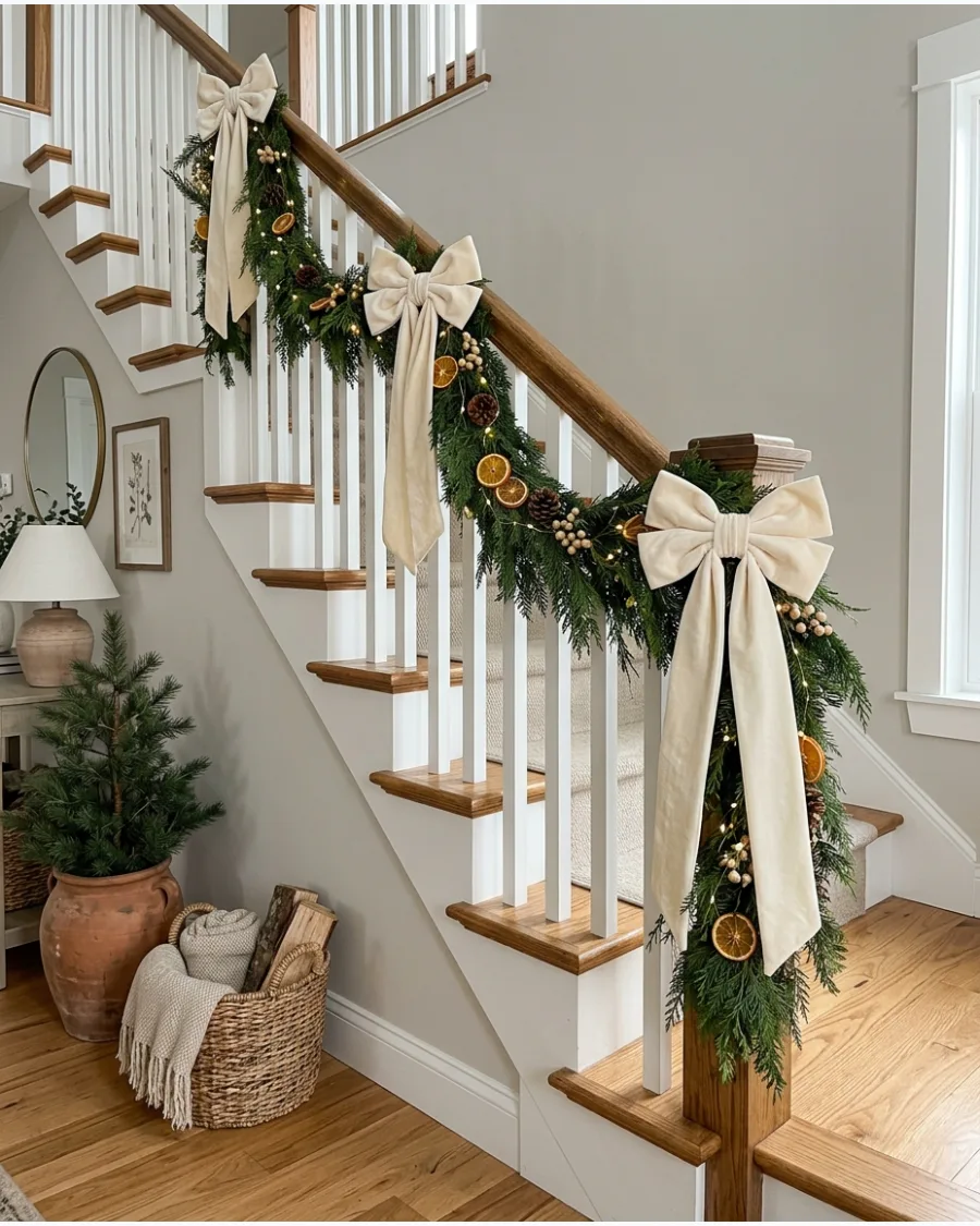 17. Cream Velvet Bow Stair Railing