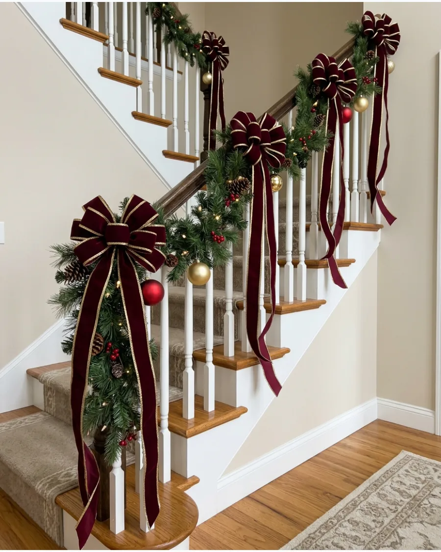 18. Long-Tail Bow Christmas Staircase