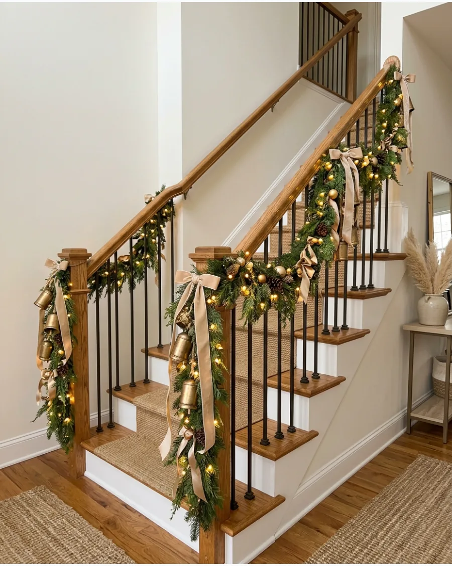 30. Gold Light Christmas Staircase