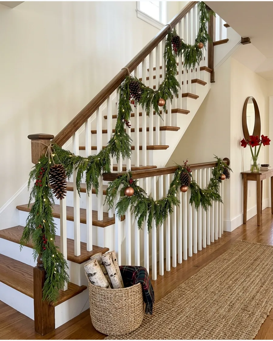 31. Cedar Garland Christmas Stair Railing