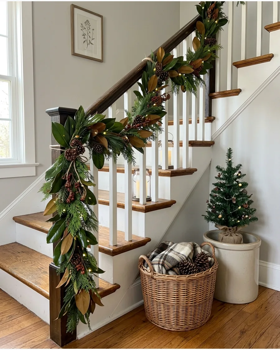 39. Magnolia and Evergreen Stair Railing