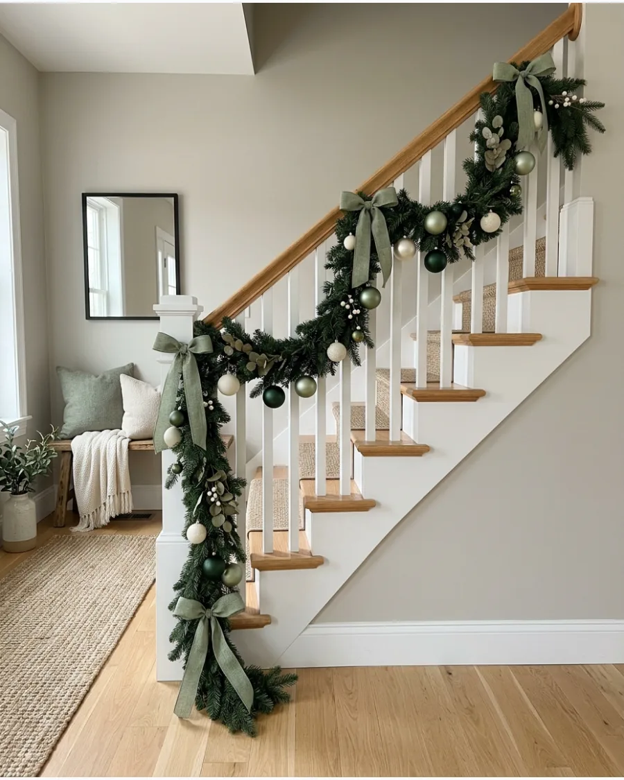 43. Sage Green Christmas Banister