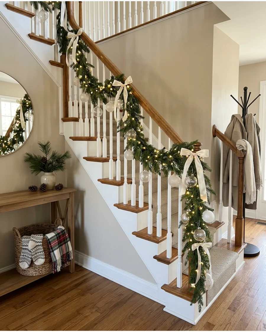 46. White and Green Elegant Stair Railing