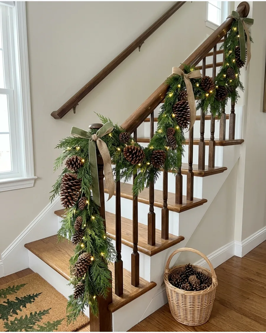 5. Pinecone Christmas Stair Railing