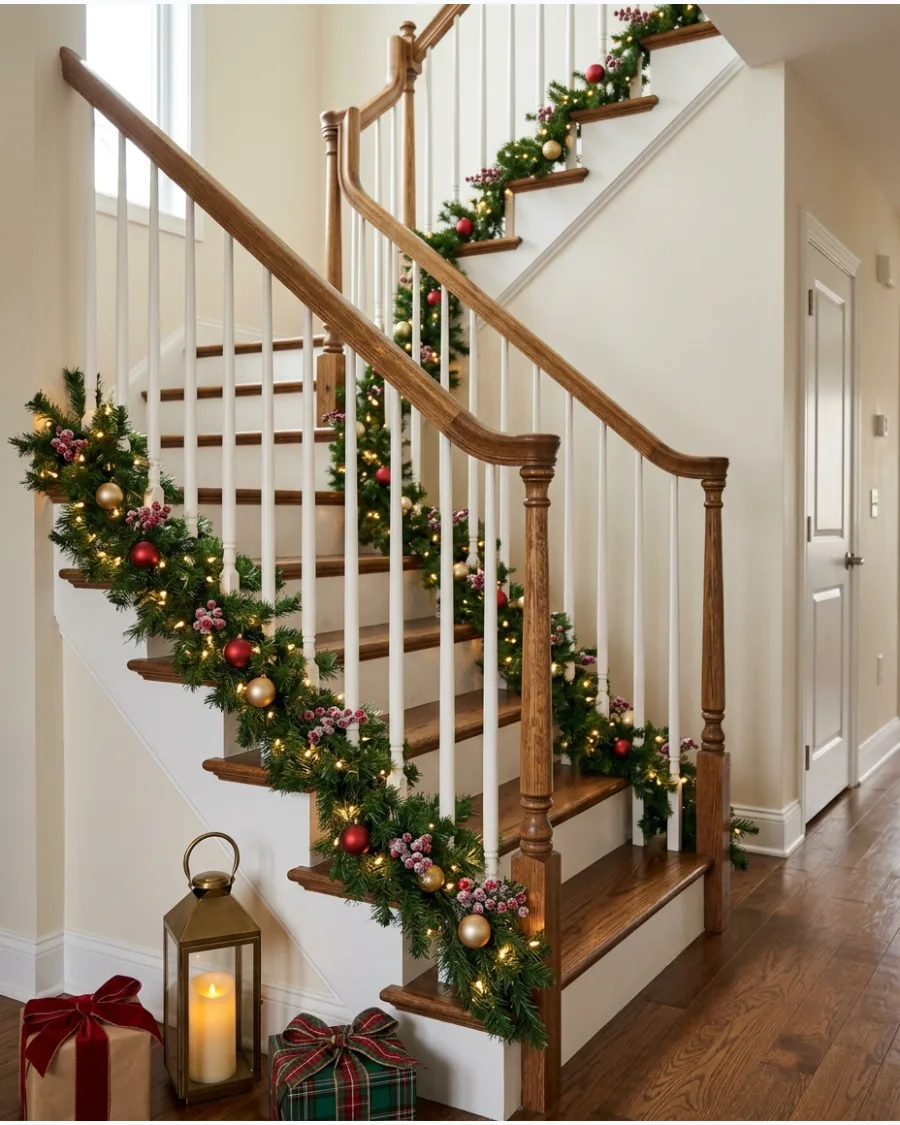 59. Garland at the Base of the Stair Railing