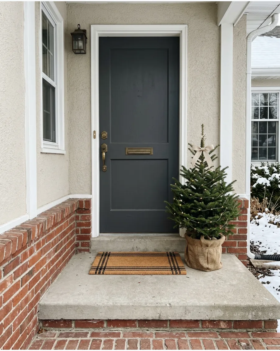 10. One Mini Christmas Tree on a Small Porch