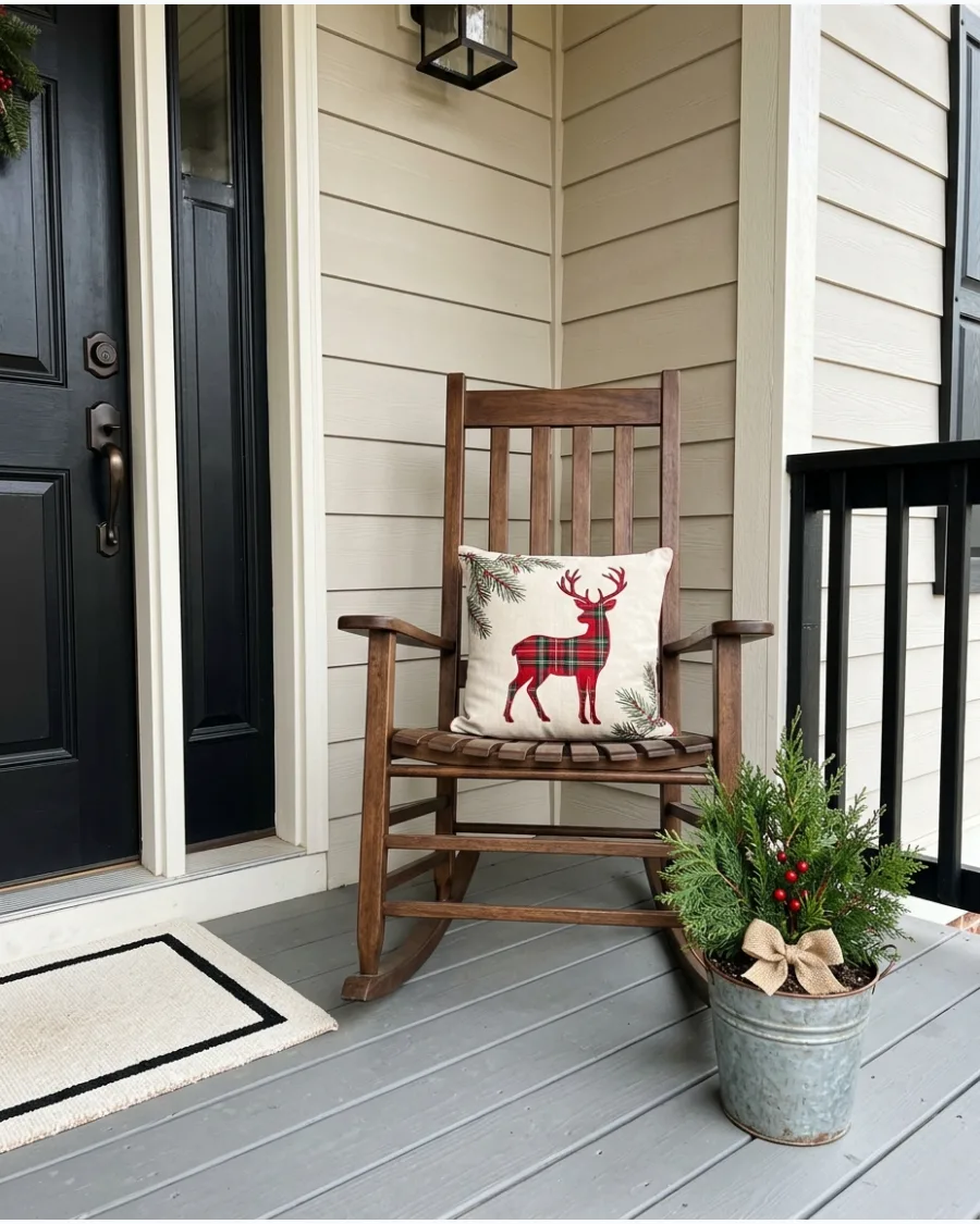 14. Porch Chair With Christmas Pillow