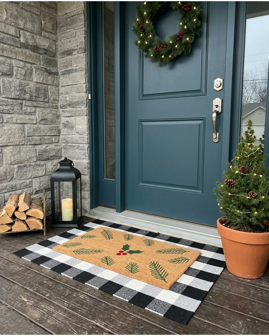 16. Layered Christmas Doormat and Outdoor Rug