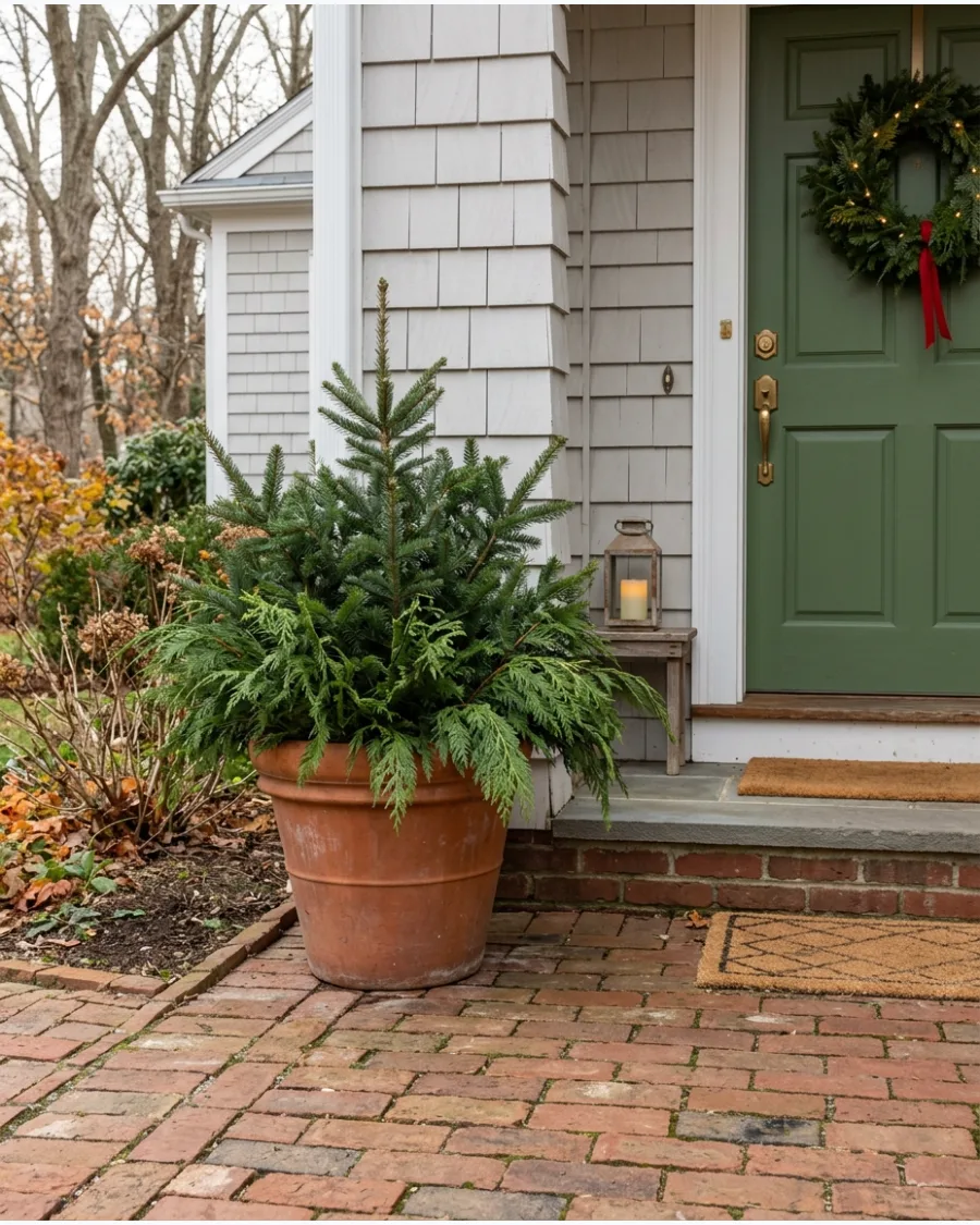 19. Evergreen Branches in Existing Porch Pots