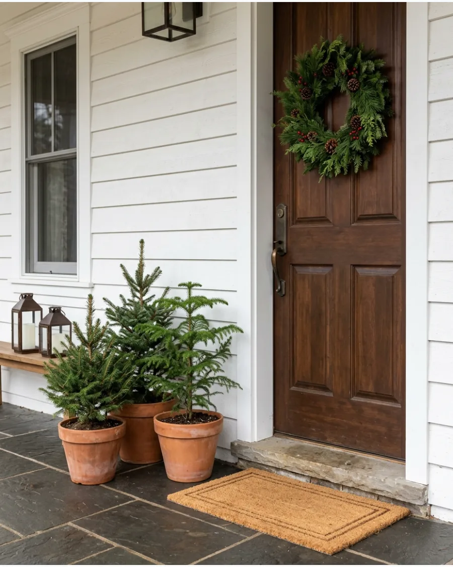 25. Mini Evergreen Trees in Terracotta Pots