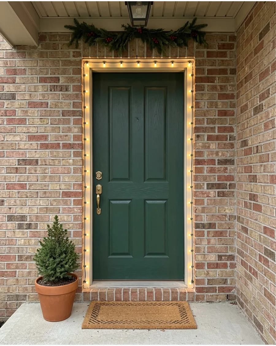 27. Warm White Lights Around the Front Door