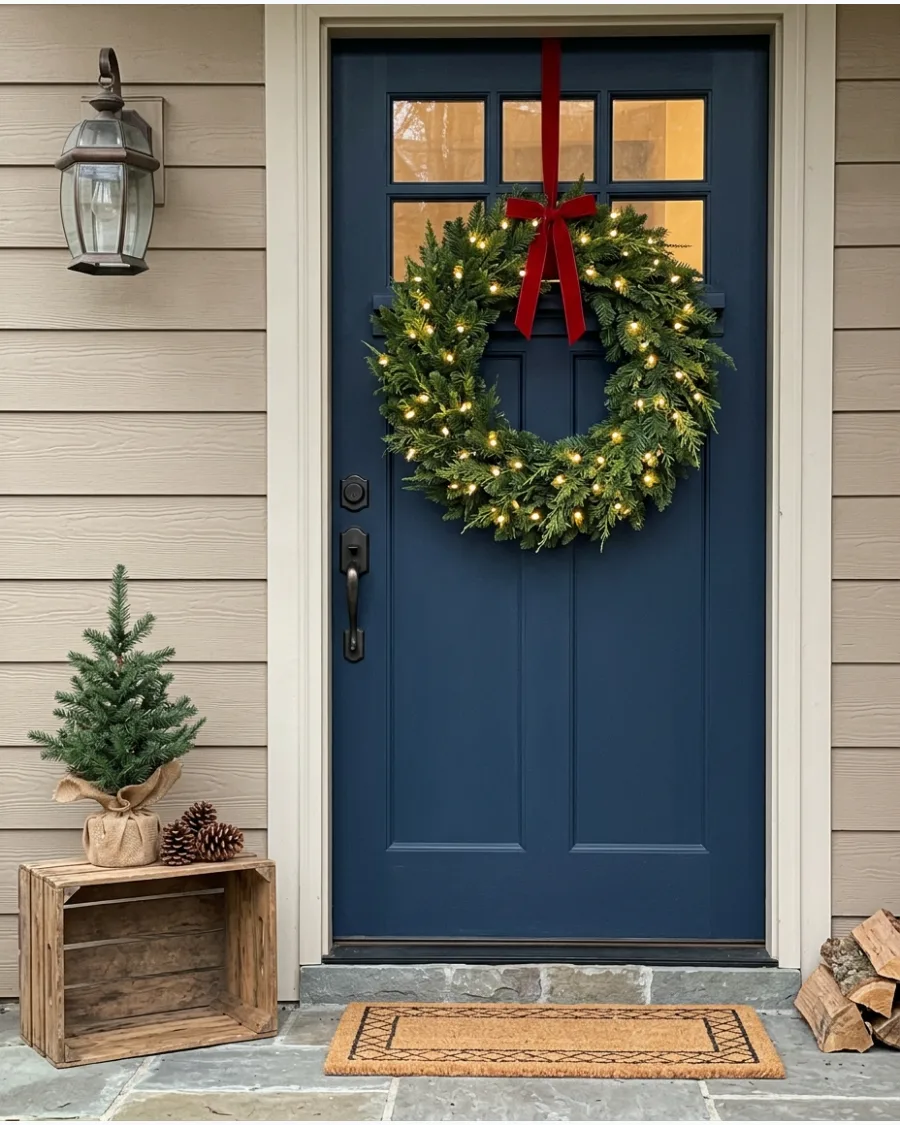 32. One Lighted Wreath on the Front Door